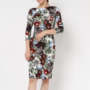 ERDEM Women's Size 12 Reese Dress Multicolor Floral Print 3/4 Sleeve Cocktail